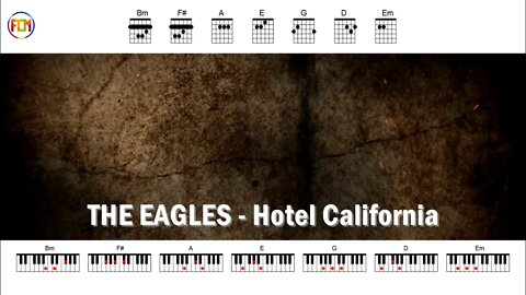 THE EAGLES Hotel California FCN GUITAR PIANO CHORDS & LYRICS