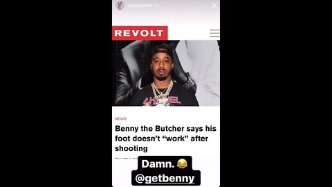 @Freddie Gibbs trolls @Benny the Butcher about his foot not working 🤣.