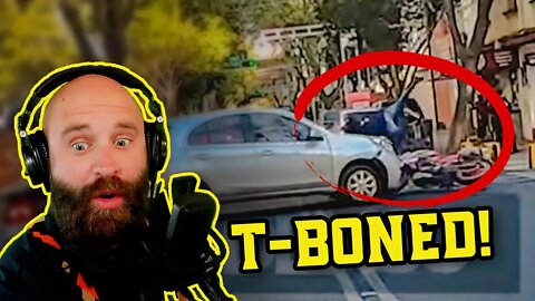 Motorcycle Rider Gets T-Boned at Intersection!