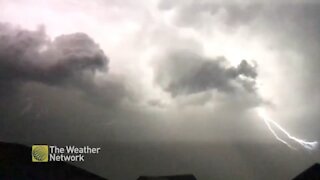 Lightning strikes filled the clouds over Edmonton