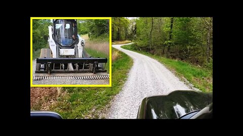 Grading mile long gravel driveway in short order! Bobcat CTL & SR3 combo!