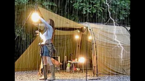 Camping in the Rain Rainstorm Enjoying Relax Solo Tent Shelter Camping Rain ASMR