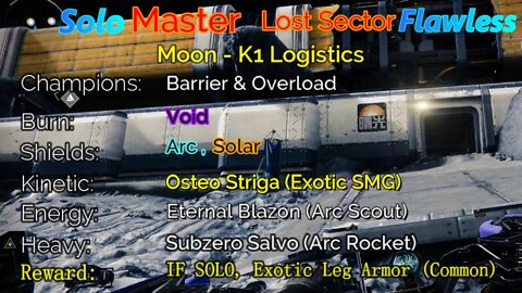 Destiny 2 Master Lost Sector: Moon - K1 Logistics Solo-Flawless 4-25-22