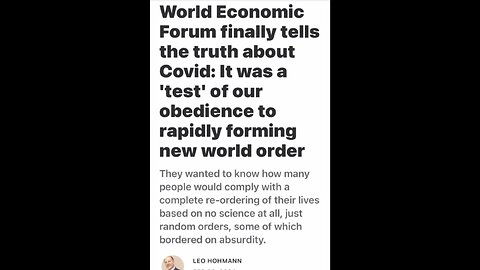 WEF Admits Covid was a 'test' of our obedience to rapidly forming new world order