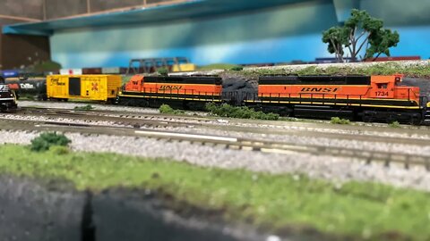 N Scale BLI SD40-2s waiting to pull onto the main.