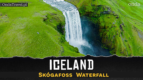 ❯ ICELAND - Skogafoss Waterfall drone aerial ❯ Wycieczki po Islandii z OndaTravel.pl