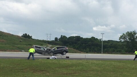 Epic car crash test in road