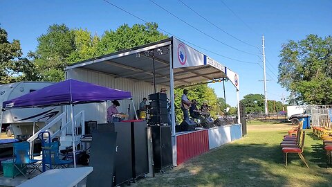 Joe King Band warming up before their show at the 2022 Titus County Fair.