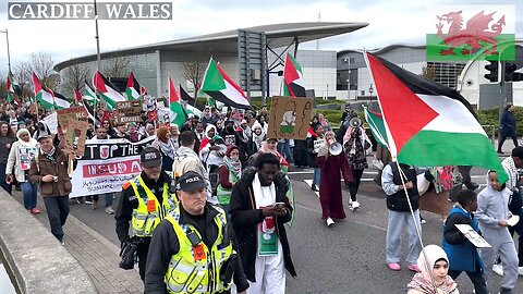 Global March for Sudan and Palestine, Lloyd George Ave, Cardiff Wales