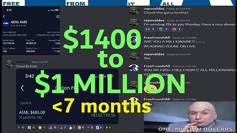 STOCK TRADING DISCORD MEMBER TURNS $1400 into $1 MILLION DOLLARS in under 7 MONTHS (jan start) LFG!