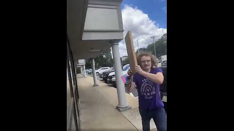 Mentally ill trans person tries to attack people with a piece of wood and destroys property