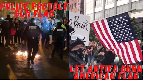 D.C. Police Stop BLM Flag Burning, Let Antifa Burn American Flag!