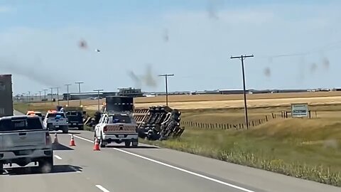 Transport Truck Rollover On Hwy 1 Moose Jaw Saskatchewan