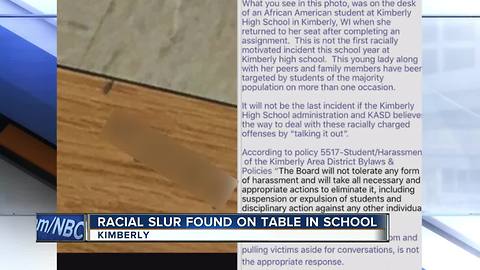 Racial slur found written on table at Kimberly High School