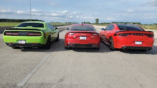 Dodge Charger & Challenger Scat Pack Vs Kia Stinger 1/4 Mile Drag Race Comparing Features