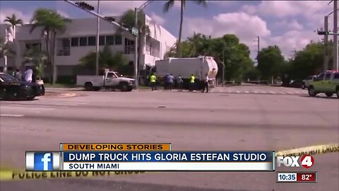 Dump truck hits Estefan studio after crash hurts 2 in Miami