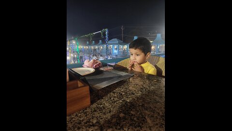 2 years old baby ordering food in hotel