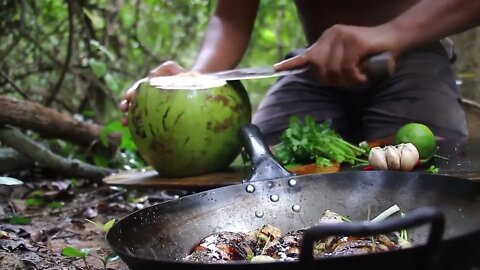 Cooking Coconut Chicken Leg Recipe eating so Yummy - Use Coconut water Cook Chicken Meat in Fry -19