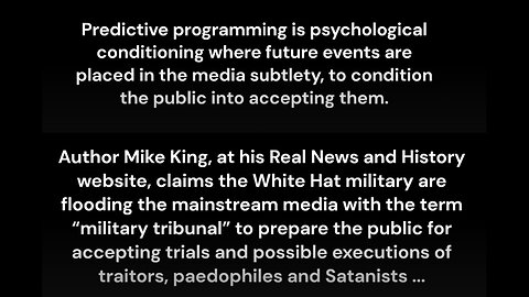 Mike King Theory: PATRIOTS IN CONTROL 2: WHITE HAT PSYOPS PART 2 – MILITARY TRIBUNALS!