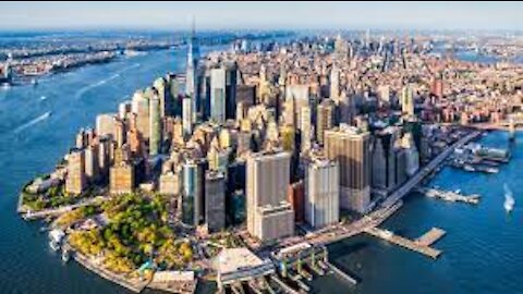 Drone flying over New York, Aerial view of New York