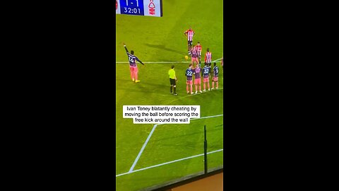 Ivan Toney was caught moving the ball before bending his free kick around the wall #football