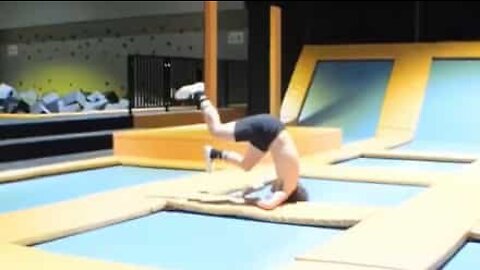 Boy makes dangerous fall on trampoline