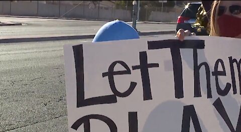 Student athletes protesting outside Clark County School District, schools