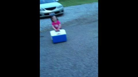 Precious Tot Girl Carries A Cooler