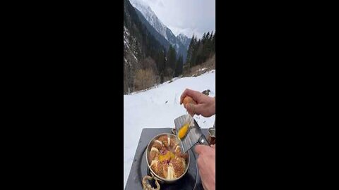 Cooking Beef sausage bangel on the mountain