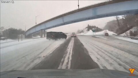 SUV spin out of control on I-84 under snowy conditions