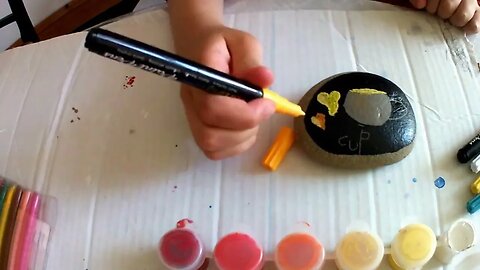 Stone Teacup Painting with Paint Pens