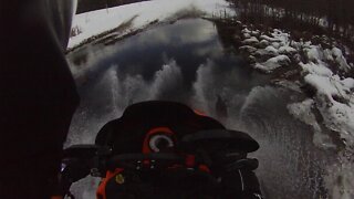 Snowmobile Trail Riding (Gaylord Michigan) Part 28 (Water Skipping!)