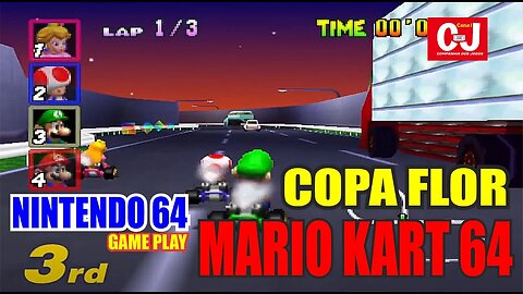 Luigi acelerando na Copa Flor em Mario Kart 64 (N64)