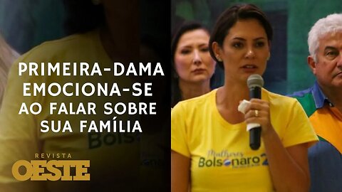 Michelle Bolsonaro chora ao falar sobre filha de 11 anos atacada por jornalista