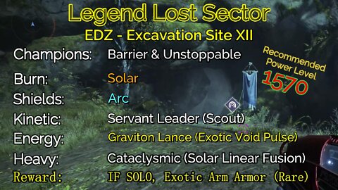 Destiny 2 Legend Lost Sector: EDZ - Excavation Site XII on my Hunter 10-16-22