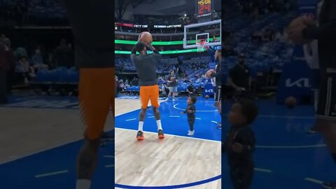 Deandre Ayton joined by Deandre Ayton Jr. in warmups ahead of Game 4 in Dallas.