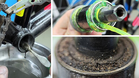 Maintenance and greasing the bicycle bottom bracket. The bike creaks