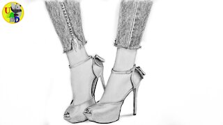 Cute Stiletto Heels with Jeans Pencil Drawing