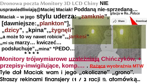 Dronowa poczta Monitory 3D LCD Chiny NIE usprawiedliwiają@Maciej Maciak! Poddaną nie-sprzedaną…