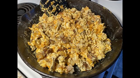 Scrambled eggs, quick, easy, cheap.