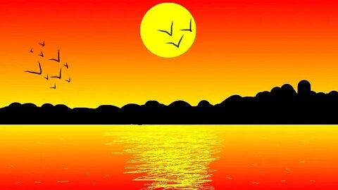 How to Draw a Beautiful Scenery in MS Paint - Drawing Sunset Scenery in Sea With MS Paint