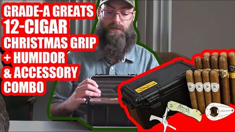 Grade-A Greats 12-Cigar Christmas Grip + Humidor & Accessory Combo Unboxing