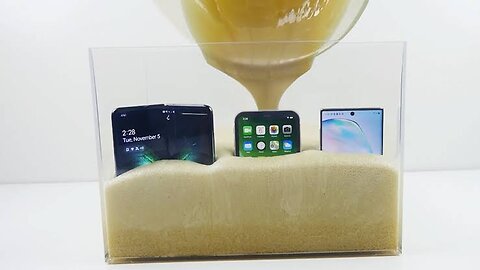 Samsung Galaxy Fold vs iPhone 11 vs Note 10 in Expanding Liquid Foam that Hardens!