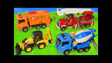 Tractor, Concrete Mixer and Fire Truck for Kids!