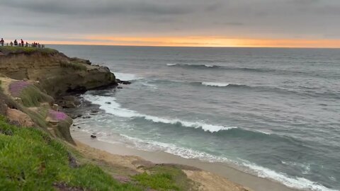 Wave, Birds, and Sunset at La Jolla Cove, San Diego.