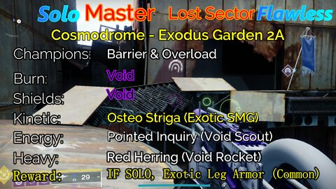 Destiny 2 Master Lost Sector: Cosmodrome - Exodus Garden Solo-Flawless 2A 5-11-22