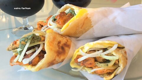 Chicken tandoori frankie (kathi rolls), chicken frankie, chicken roll paratha