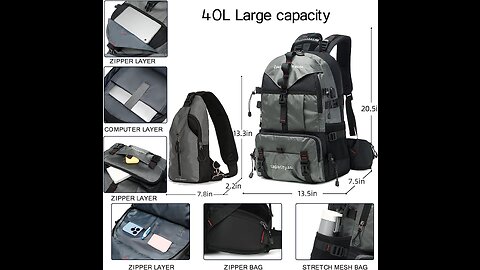 BOVIP 40L Hiking Backpack Waterproof Lightweight Daypack Travel Sports Camping Backpack for Men...