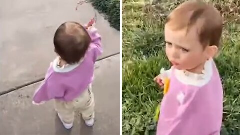 Sweet Little Girl Loves To Wave At Construction Workers