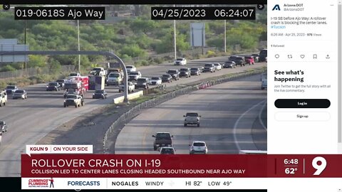 Rollover crash closes center lanes on I-19